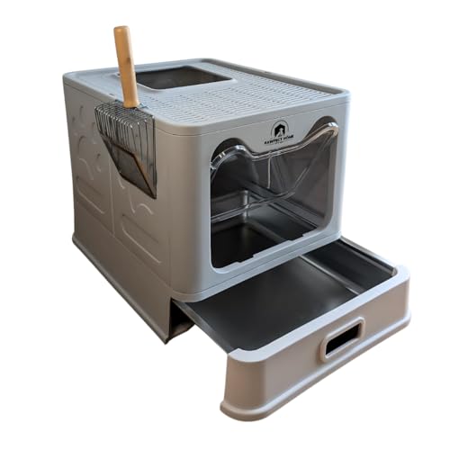 Pawfect Home Katzentoilette aus Edelstahl - mit Edelstahlwanne - Katzenklo XXL -50x40x39cm - Schaufel aus Edelstahl - Katzenklo - geschlossen, faltbar, auslaufsicher, rostfrei - EIN/Ausstieg von PAWFECT HOME ESTD 2024