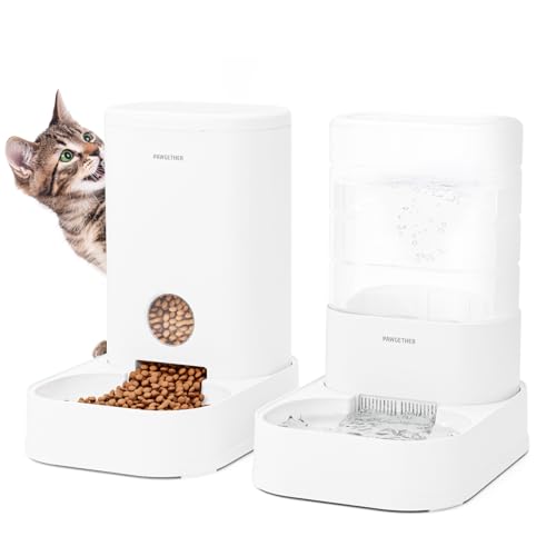 PAWGETHER® Schwerkraft-Katzen-Futterspender und Wasserspender, 3,5 l, automatischer Katzen- und Hunde-Futterspender und Bewässerungsgerät mit Futternapf für Welpen, Kätzchen, Kaninchen, 2 Stück von PAWGETHER