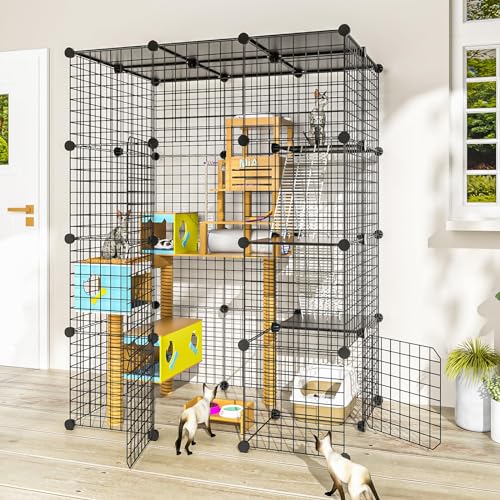 PAWING Großes Katzengehege - DIY Catio ideal für 1-3 Katzen, Indoor & Outdoor, Abnehmbarer Metalldraht-Zwinger, 2x3x4 Übungsplatz von PAWING