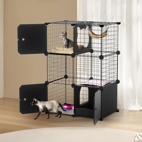 PAWING Katzengehege Indoor mit Katzenklo 3-stöckiger Metalldraht Katzenkäfig DIY Abnehmbares Design für Katzen Kätzchen Kleintiere Mehrstöckige Zwinger PAWING Katzengehege Indoor mit Katzenklo 3-stöckiger Metalldraht Katzenkäfig DIY Abnehmbares Design für Katzen Kätzchen Kleintiere Mehrstöckige Zwinger von PAWING