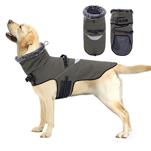 PAWIVID Wasserdichter Winter-Hundemantel - Winddichte Warme Reflektierende Jacke mit Geschirr und Traktionsschnalle für Kleine, Mittlere, Große Hunde Outdoor-Camping Wandern (Braun, S) von PAWIVID