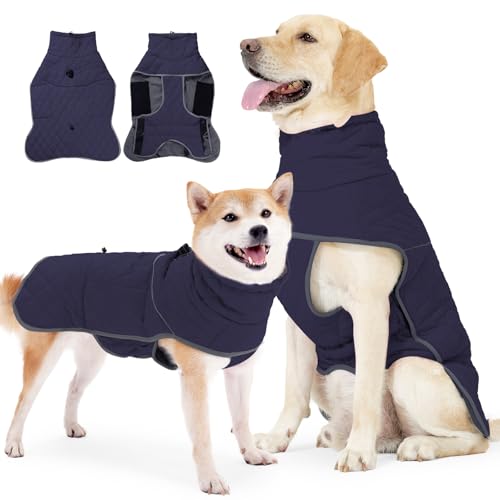 PAWIVID Winter-Hundejacke & Mantel wasserdicht mit Traktionsschnalle & reflektierenden Streifen - Super warmes Fleecefutter ideal für Wandern & Outdoor (Dunkelblau, XXXL) von PAWIVID