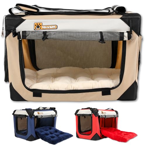 Extra große Katzentragetasche, 50,8 x 33 x 33 cm, weiche Seiten, mit Kratzpolster, faltbarer Faserplattenboden, Plüschkissen, leichte Haustierbox für Katzen, Hunde, von Fluggesellschaften zugelassen, von PAWMANIA