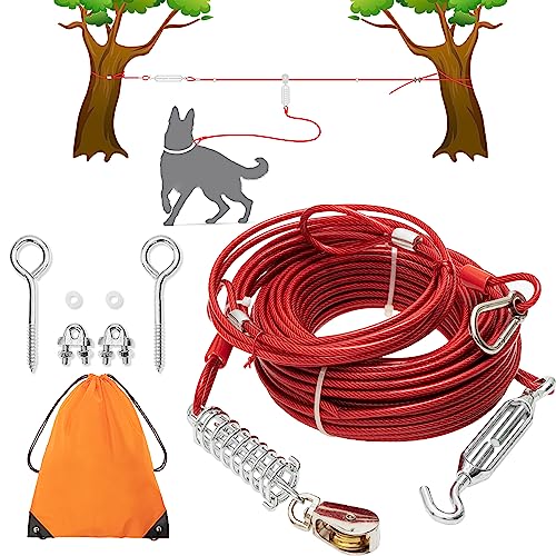 Hundekabel, 30.5 m langes Hundekabel mit 3 m langem Laufkabel für Hoftraining, Laufen, Camping, Wandern, kausichere Leine mit Pufferfeder für kleine, mittelgroße und große Hunde Hundekabel, 30.5 m langes Hundekabel mit 3 m langem Laufkabel für Hoftraining, Laufen, Camping, Wandern, kausichere Leine mit Pufferfeder für kleine, mittelgroße und große Hunde von PAWNISAW