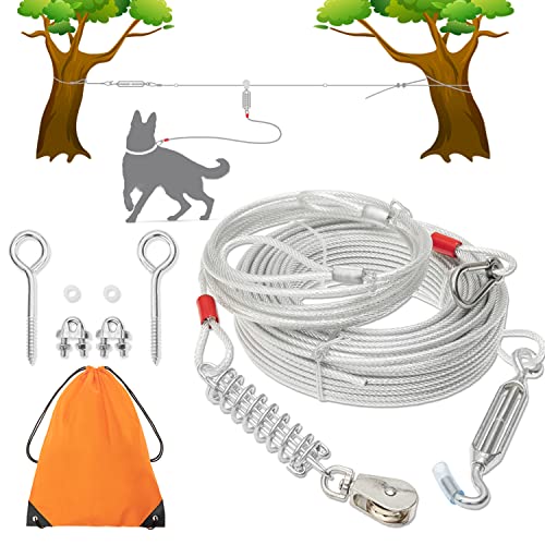 Hundekabel, 30.5 m langes Hundekabel mit 3 m langem Laufkabel für Hoftraining, Laufen, Camping, Wandern, kausichere Leine mit Pufferfeder für kleine, mittelgroße und große Hunde Hundekabel, 30.5 m langes Hundekabel mit 3 m langem Laufkabel für Hoftraining, Laufen, Camping, Wandern, kausichere Leine mit Pufferfeder für kleine, mittelgroße und große Hunde von PAWNISAW