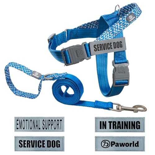 PAWORLD Hundegeschirr und Leine, Weste für emotionale Unterstützung, Brustgeschirr für Hunde, Hundegeschirr mit Griff, 4 reflektierende Patches, zum Gehen, Training und Laufen (Blau, M) von PAWORLD