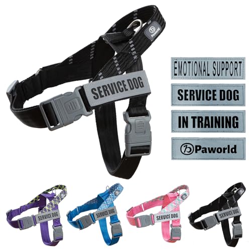 Paworld Hundegeschirr, Diensthundegeschirr, Norwegergeschirr Hund, Sicherheitsgeschirr mit 4 reflektierenden Aufnähern, Verstellbar, Griff, für Spaziergänge, Training und Laufen (Schwarz, M) von PAWORLD