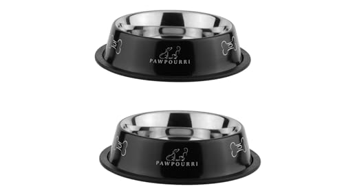 2 x rutschfeste Edelstahl-Haustiernäpfe für kleine Hunde, Welpen und Katzen (473 ml) Wasser- und Futternapf von PAWPOURRI