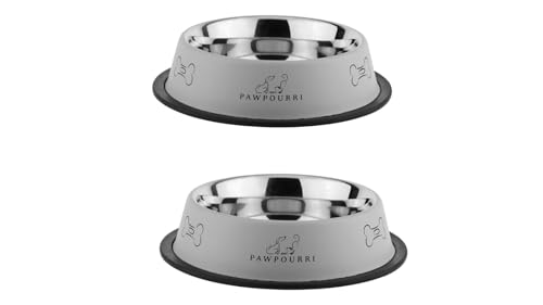 2 x rutschfeste Edelstahl-Haustiernäpfe für kleine Hunde, Welpen und Katzen (473 ml) Wasser- und Futternapf von PAWPOURRI