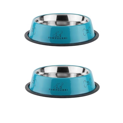 2 x rutschfeste Edelstahl-Haustiernäpfe für kleine Hunde, Welpen und Katzen (473 ml) Wasser- und Futternapf von PAWPOURRI