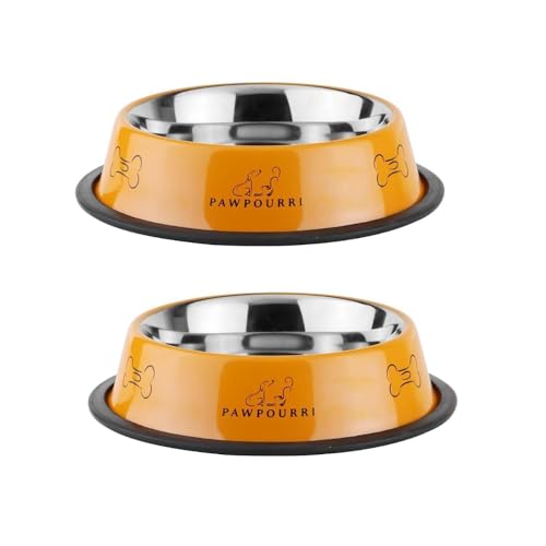 2 x rutschfeste Edelstahl-Haustiernäpfe für kleine Hunde, Welpen und Katzen (473 ml) Wasser- und Futternapf von PAWPOURRI