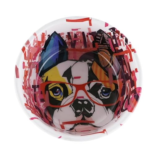 Französischer Hund Bedruckter Napf - Bunt Bedruckter Futternapf mit Funky Glasses Design - Langlebiger & Leicht zu Reinigen Futternapf für Hunde & Welpen (950ML) von PAWPOURRI