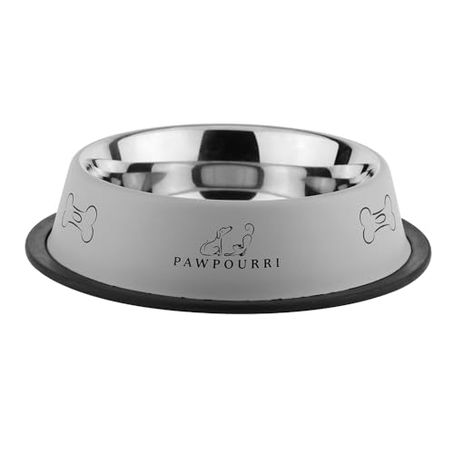 PAWPOURRI Bedruckter rutschfester Wasser- und Futterspender für Hunde und Katzen, Edelstahl, 697 ml, Grau PAWPOURRI Bedruckter rutschfester Wasser- und Futterspender für Hunde und Katzen, Edelstahl, 697 ml, Grau von PAWPOURRI