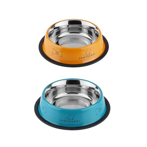 PAWPOURRI Bedruckter rutschfester Wasser- und Futterspender für Hunde und Katzen, Edelstahl, 698 ml, Blaugrün und Orange PAWPOURRI Bedruckter rutschfester Wasser- und Futterspender für Hunde und Katzen, Edelstahl, 698 ml, Blaugrün und Orange von PAWPOURRI