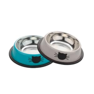 PAWPOURRI Rutschfester, rutschfester Futternapf für Katzen, Edelstahl, 2 Stück (230 ml, Blau und Grau) von PAWPOURRI