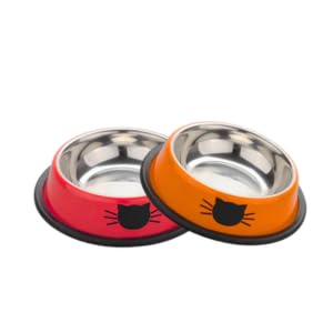PAWPOURRI Rutschfester, rutschfester Futternapf für Katzen, Edelstahl, 2 Stück (230 ml, Orange und Rot) von PAWPOURRI