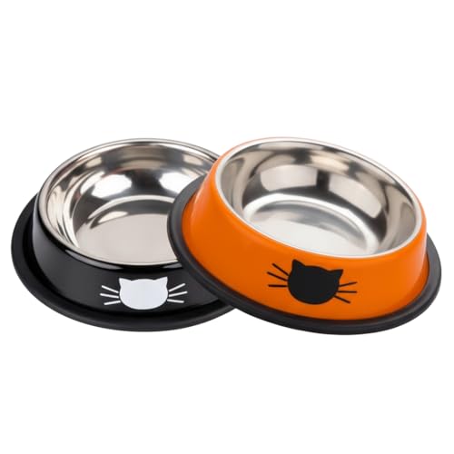 PAWPOURRI Rutschfester, rutschfester Futternapf für Katzen, Edelstahl, 2 Stück (230 ml, Schwarz und Orange) von PAWPOURRI