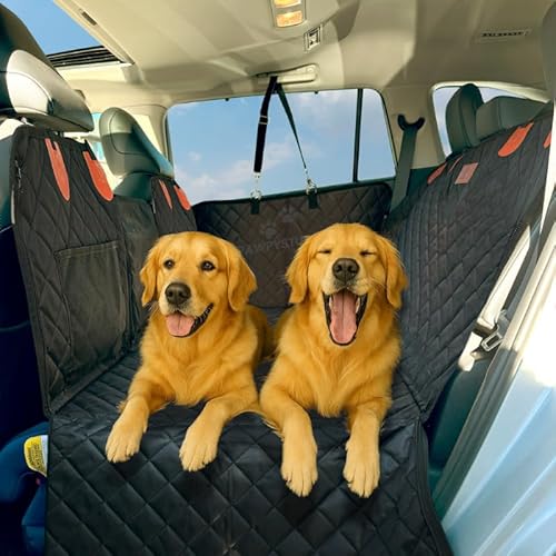 CozyRider™ Rücksitzverlängerung für Hunde, wasserdicht, kratzfest, harte Unterseite, langlebig, für SUVs, LKWs und Autos, inklusive Sicherheitsgurt und Tragetasche (Schwarz/Grau) von PAWPYSTUFF
