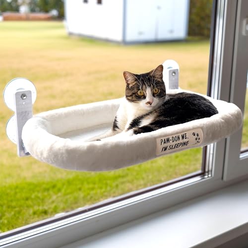 PAWRUSH Katzenfensterstange – Katzen-Fensterhängematte mit 4 starken Saugnäpfen und gepolstertem Kissen; einfache Montage Sitzstange mit massivem Metallrahmen PAWRUSH Katzenfensterstange – Katzen-Fensterhängematte mit 4 starken Saugnäpfen und gepolstertem Kissen; einfache Montage Sitzstange mit massivem Metallrahmen von PAWRUSH