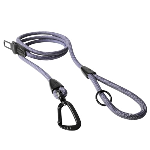 Clepaws Hundeleine aus Seil, 1,8 m, 2-in-1, robuste Hundeleine mit Sicherheitsgurt-Schnalle, verhedderungsfrei, um 360° drehbar, Luftfahrt-Aluminium-Karabiner, Metallbeschläge, O-Ring aus Legierung von PAWS PASSION