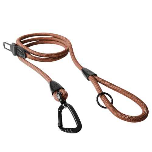Clepaws Hundeleine aus Seil, 1,8 m, 2-in-1, robuste Hundeleine mit Sicherheitsgurt-Schnalle, verhedderungsfrei, um 360° drehbar, Luftfahrt-Aluminium-Karabiner, Metallbeschläge, O-Ring aus Legierung von PAWS PASSION
