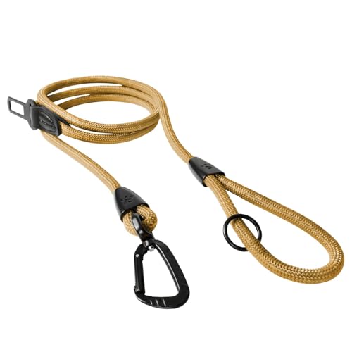 Clepaws Hundeleine aus Seil, 122 cm, 2-in-1, robuste Hundeleine mit Sicherheitsgurtschnalle, verhedderungsfrei, um 360° drehbar, Luftfahrt-Aluminium-Karabiner, Metallbeschläge, O-Ring aus Legierung von PAWS PASSION