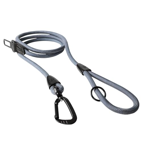 Clepaws Hundeleine aus Seil, 122 cm, 2-in-1, robuste Hundeleine mit Sicherheitsgurtschnalle, verhedderungsfrei, um 360° drehbar, Luftfahrt-Aluminium-Karabiner, Metallbeschläge, O-Ring aus Legierung von PAWS PASSION