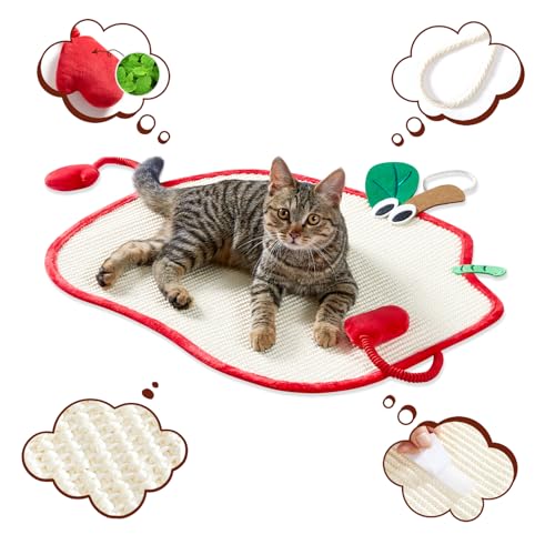 Paws Perch Katzenkratzer, Sisalmatte, Kratzmatte mit Klettverschluss-Aufhängeseil, 23,6 x 18,9 cm, Apfelform, natürlicher selbstklebender Wandteppich, Möbel, Sofaschutz mit Katzenminze für Tür/Ecke, Paws Perch Katzenkratzer, Sisalmatte, Kratzmatte mit Klettverschluss-Aufhängeseil, 23,6 x 18,9 cm, Apfelform, natürlicher selbstklebender Wandteppich, Möbel, Sofaschutz mit Katzenminze für Tür/Ecke, von PAWS PERCH