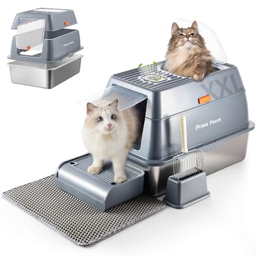 Stainless Steel Metal Cat Litter Box Large Enclosed with Lid, Dog Proof Jumbo Hooded High Sides for Big Cats, Indoor Multi Cat Use - Deep Design & No Smell Stainless Steel Metal Cat Litter Box Large Enclosed with Lid, Dog Proof Jumbo Hooded High Sides for Big Cats, Indoor Multi Cat Use - Deep Design & No Smell von PAWS PERCH