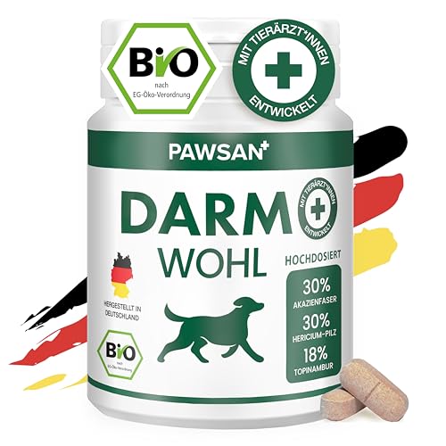 PAWSAN® Bio Darmkur Hund - HOCHDOSIERT - Ohne Probiotika Hund Darmflora aufbauen bei Durchfall, Sodbrennen, Juckreiz. Für Allergiker geeignet - OHNE Zusätze, Made in Germany - 100 Tabletten von PAWSAN