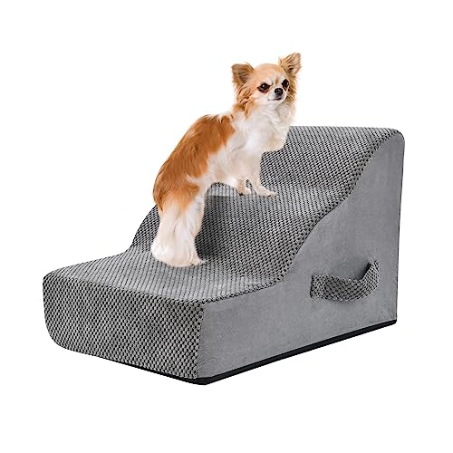PAWSCART Hundetreppe für kleine Haustiere, 45 cm H mit 30D Material Weichschaum, tragbare Rampe rutschfeste Oberfläche rutschfest für Couch und Hochbettklettern, 3-stufige Treppe für Katze oder Hund von PAWSCRAT
