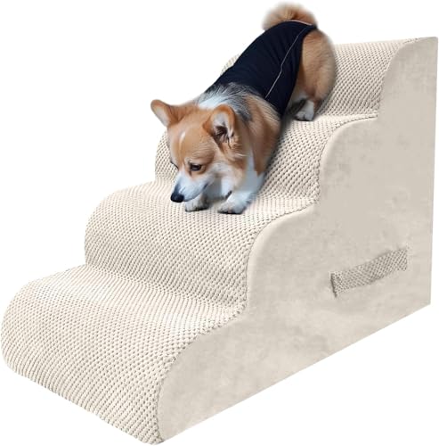 PAWSCART Hundetreppe für kleine Haustiere, 49,8 cm H mit 30D Material Weichschaum, tragbare Rampe rutschfeste Oberfläche rutschfest für Couch und Hochbettklettern, 4-stufige Treppe für Katze oder Hund von PAWSCRAT