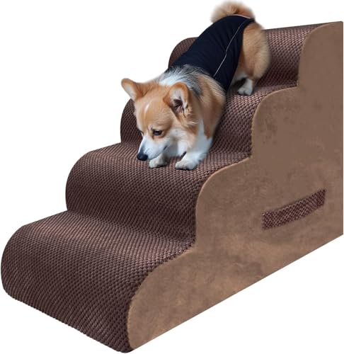 PAWSCART Hundetreppe für kleine Haustiere, 49,8 cm H mit 30D Material Weichschaum, tragbare Rampe rutschfeste Oberfläche rutschfest für Couch und Hochbettklettern, 4-stufige Treppe für Katze oder Hund von PAWSCRAT