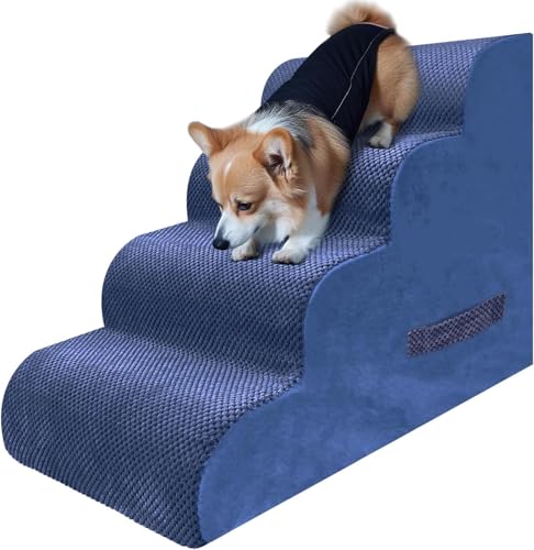 PAWSCART Hundetreppe für kleine Hunde und Katzen, 4-stufige Hundetreppe für Bett, 49,8 cm H Haustiertreppe für Hochbett, Haustierrampe für Couch, Sofa, rutschfeste Oberfläche, abnehmbarer waschbarer von PAWSCRAT