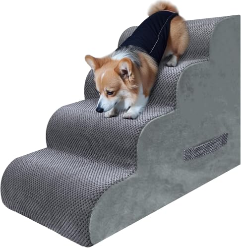 PAWSCART Hundetreppe für kleine Hunde und Katzen, 4-stufige Hundetreppe für Bett, 49,8 cm H Haustiertreppe für Hochbett, Haustierrampe für Couch, Sofa, rutschfeste Oberfläche, abnehmbarer waschbarer von PAWSCRAT