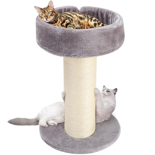 PAWSCRAT Katzenkratzbaumbett, hoher Katzenkratzer für Indoor-Katzen mit superdickem Natursisal-Kratzbaum [Durchmesser = 15,2 cm), abnehmbares, flauschiges Katzenbett für Kätzchen und ausgewachsene von PAWSCRAT
