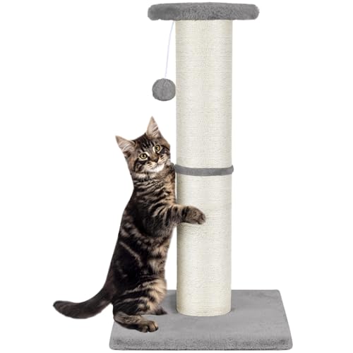 PAWSCRAT Kratzbaum für Katzen, 81,3 cm hoch, großer Durchmesser, Natursisal, Katzenkratzbaum mit baumelndem Ball, kratzfest und langlebig, für Indoor-Katzen, Schützen Sie Ihre Möbel, Hellgrau von PAWSCRAT
