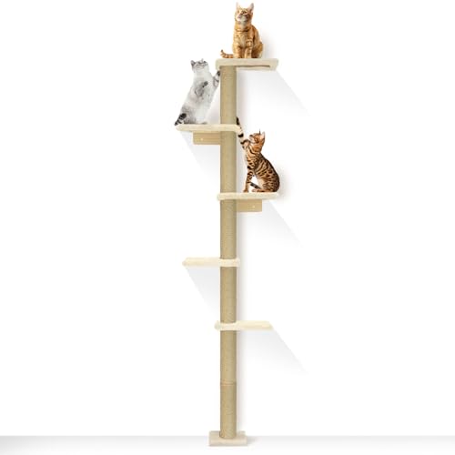 PAWSCRAT Kratzbaum zur Wandmontage, 5 Etagen, vom Boden bis zur Decke, Katzenturm, 203,2 cm, Wandmontierter Kratzbaum, platzsparende Katzenmöbel und einfaches Klettern für alle Katzen, Beige PAWSCRAT Kratzbaum zur Wandmontage, 5 Etagen, vom Boden bis zur Decke, Katzenturm, 203,2 cm, Wandmontierter Kratzbaum, platzsparende Katzenmöbel und einfaches Klettern für alle Katzen, Beige von PAWSCRAT