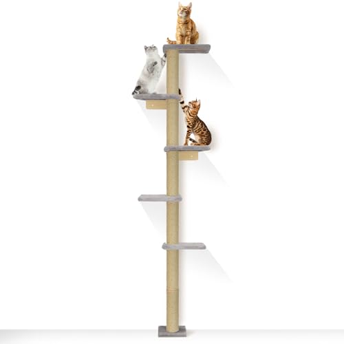 PAWSCRAT Kratzbaum zur Wandmontage, 5 Etagen vom Boden bis zur Decke Katzenturm, 80 Zoll Wandmontierter Katzenkratzbaum, platzsparende Katzenmöbel und einfaches Klettern für alle Katzen, Gery PAWSCRAT Kratzbaum zur Wandmontage, 5 Etagen vom Boden bis zur Decke Katzenturm, 80 Zoll Wandmontierter Katzenkratzbaum, platzsparende Katzenmöbel und einfaches Klettern für alle Katzen, Gery von PAWSCRAT