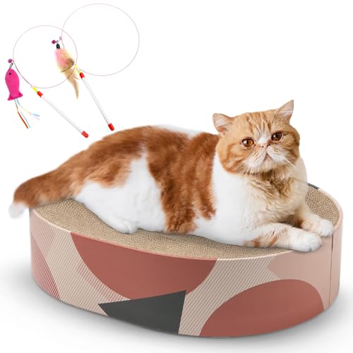 Katzenkratzbett aus Karton mit ovalem Wellendesign – strapazierfähiges Recyclingbrett für Möbelschutz, Katzenkratz-Loungebett, Katzenkratzschale und interaktives Kitty-Trainingsspielzeug – Figuren Katzenkratzbett aus Karton mit ovalem Wellendesign – strapazierfähiges Recyclingbrett für Möbelschutz, Katzenkratz-Loungebett, Katzenkratzschale und interaktives Kitty-Trainingsspielzeug – Figuren von PAWSELITE