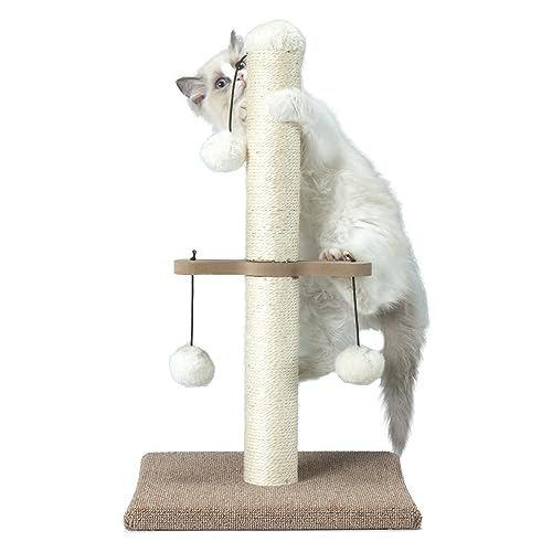 PAWSFANS Katzen-Kratzbaum, 53,3 cm, Sisal-Kratzstämme für Kätzchen und kleine Katzen, mit hängendem Plüschball und selbstpflegender Bursh, Beige von PAWSFANS