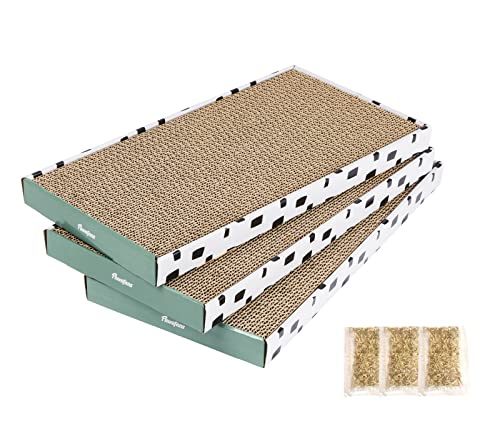 PAWSFANS Kratzmatte aus Karton mit Box, langlebig, gewellt, kratzfest, für Katzen, Sofa, Loungebett, wendbar, Katzenminze, im Lieferumfang enthalten (Box, 3 Stück) von PAWSFANS