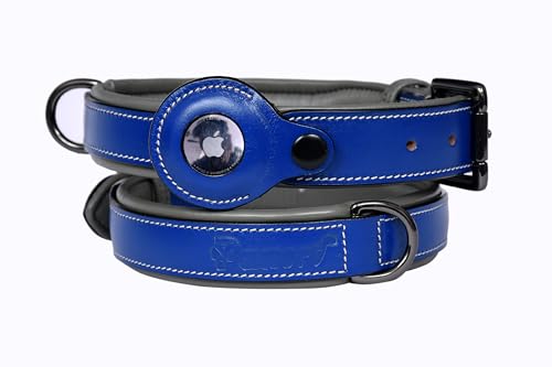 PAWSOFT Airtag Luxus-Hundehalsband aus echtem Leder, weich gepolstert, für mittelgroße und große Hunde, Leder mit Anti-Rost-Hardware (Größe – L) passend für Halsumfang von 45,7 cm, 48,3 cm, 50,8 cm von PAWSOFT