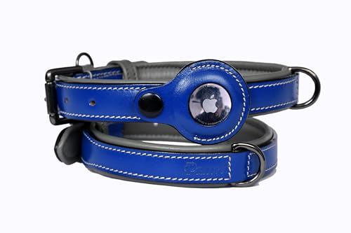 PAWSOFT Airtag Luxus-Hundehalsband aus echtem Leder, weich gepolstert, für mittelgroße und große Hunde, Leder mit Anti-Rost-Hardware (Größe M, passend für Halsumfang 35,6 cm, 38,1 cm, 40,6 cm und 43,2 von PAWSOFT