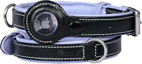 PAWSOFT Hundehalsband aus Leder für kleine, mittelgroße und große Hunde – weiches Airtag-Welpenhalsband, klassisches, robustes Hundehalsband, rostfreies Metallschnalle, (Lavendar, S), Halsumfang 30,5 von PAWSOFT