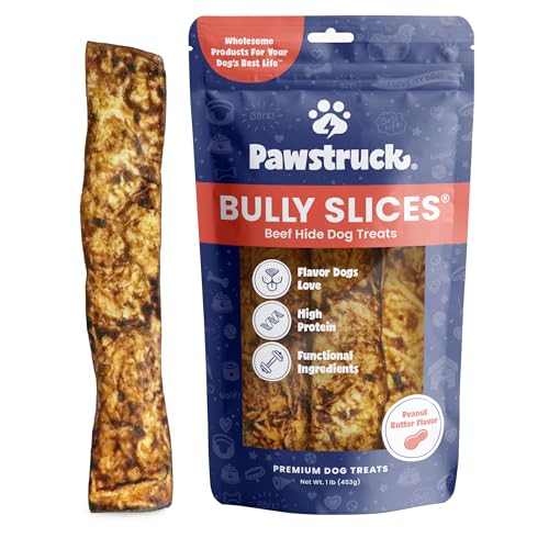 MegiaExist Rohleder Erdnussbutter Bully Slices, 0,5 kg Langanhaltende Leckereien, kalorienarme Bully-Sticks Alternative, Pizzle beschichtete Kaustäbe, Bulk Treats für alle Rassen, ohne künstliche Inh MegiaExist Rohleder Erdnussbutter Bully Slices, 0,5 kg Langanhaltende Leckereien, kalorienarme Bully-Sticks Alternative, Pizzle beschichtete Kaustäbe, Bulk Treats für alle Rassen, ohne künstliche Inh von PAWSTRUCK