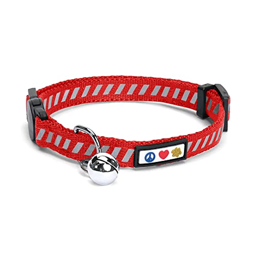 Pawtitas Reflektierendes Katzenhalsband für den Straßenverkehr Mit Sicherheitsschnalle und Abnehmbarer Glocke - Kätzchenhalsband Rot von PAWTITAS