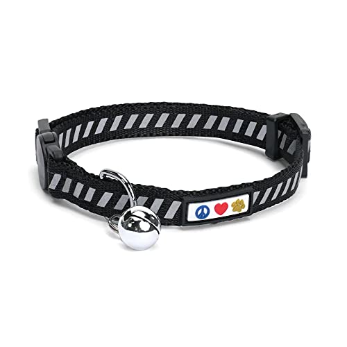 PAWTITAS Reflektierendes Katzenhalsband für den Straßenverkehr Mit Sicherheitsschnalle und Abnehmbarer Glocke - Kätzchenhalsband Schwarz von PAWTITAS