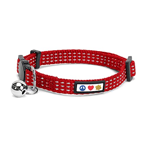 Pawtitas Reflektierendes Katzenhalsband mit Sicherheitsschnalle und Abnehmbarer Glocke Katzenhalsband Kätzchenhalsband Rot Katzenhalsband von PAWTITAS