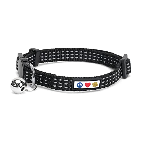 Pawtitas Reflektierendes Katzenhalsband Mit Sicherheitsschnalle und Abnehmbarer Glocke - Kätzchenhalsband Schwarz von PAWTITAS